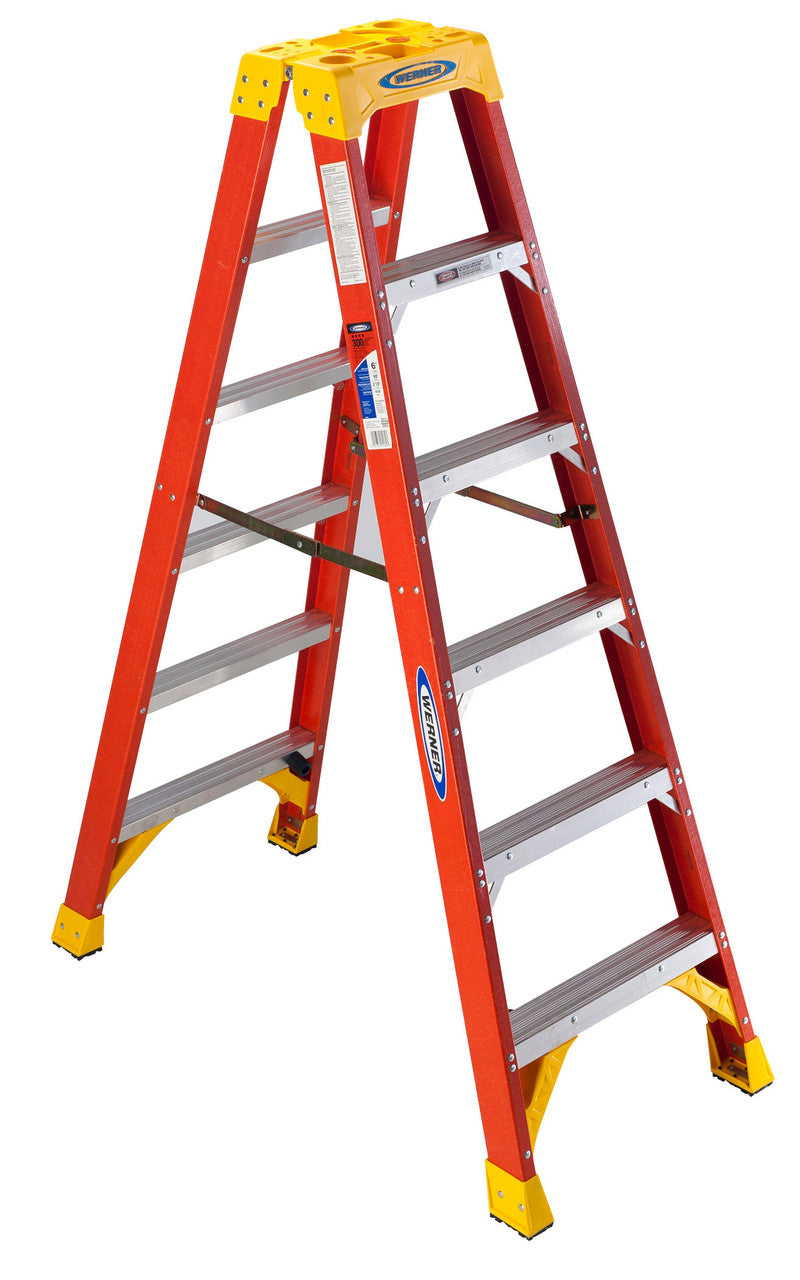Werner T6200 Series Twin Stepladder | Type IA | Fiberglass - T6206