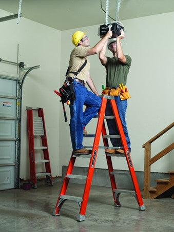 Twin Fiberglass Stepladder by Louisville Type IA - In Use